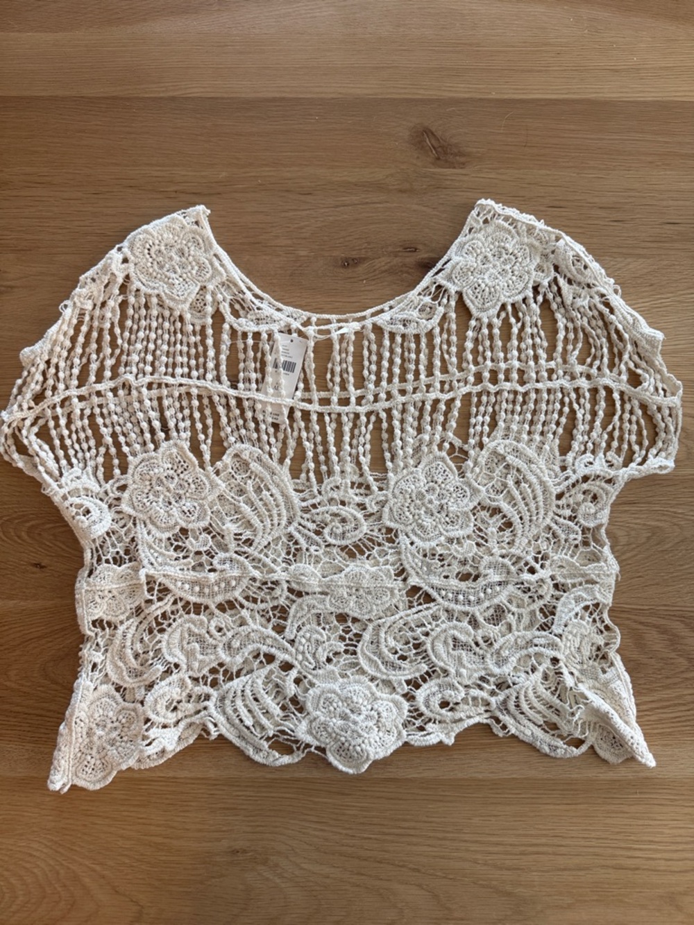 NWT Boho Festival Anthropologie Cream Crochet Floral Short Sleeve Crop Top